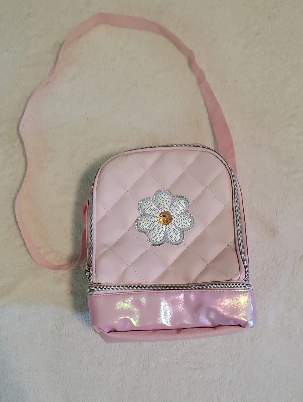 Lunchbox | Pink Quilted Crossbody with Daisy Accent